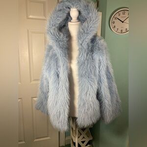 Fluffy Light Blue Faux Fur Coat
